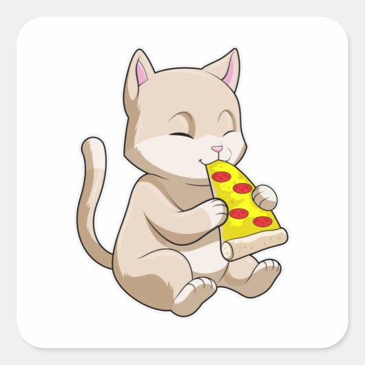 Sticker Carré Cat with Pizza (Devant)
