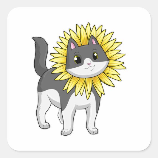 Sticker Carré Cat with sunflower (Devant)