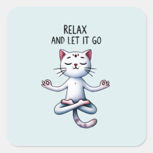 Sticker Carré Cat Yoga Pose - Relax et Let It Go