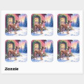 Sticker Carré Catahoula Leopard Dog Rustic Barn Christmas Art (Feuille)