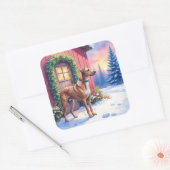 Sticker Carré Catahoula Leopard Dog Rustic Barn Christmas Art (Enveloppe)