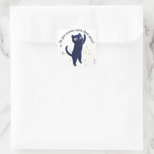 Sticker Carré Catch These Paws – Playful Midnight Kitty (Sac)