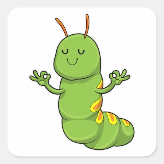 Sticker Carré Caterpillar à la Méditation du Yoga (Devant)