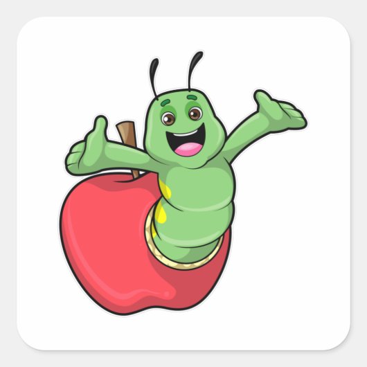 Sticker Carré Caterpillar with Apple (Devant)