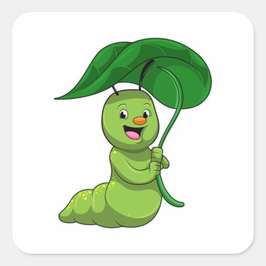 Sticker Carré Caterpillar with Leaf as Parasol (Devant)
