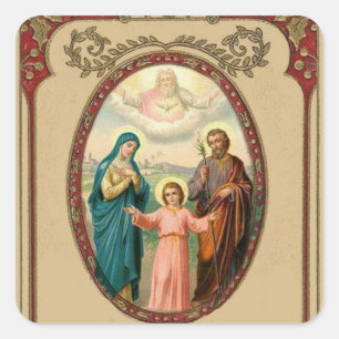 Sticker Carré Catholic Vintage Religieux Sainte Famille Jésus Ma