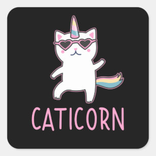 Sticker Carré Caticorn Chat Unicorn Chats Unicornes Pun