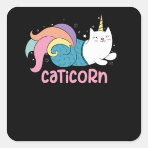 Sticker Carré Caticorn Cute Chat Unicorne Mélange Sirène