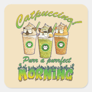 Sticker Carré Catpuccino - Purr un matin parfait Chat mignon