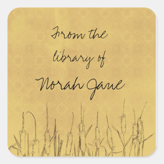 Sticker Carré Cattails Dessin botanique Nom personnalisé (Devant)