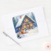 Sticker Carré Caucasian Shepherd Dog Mountain Cabin Christmas (Enveloppe)