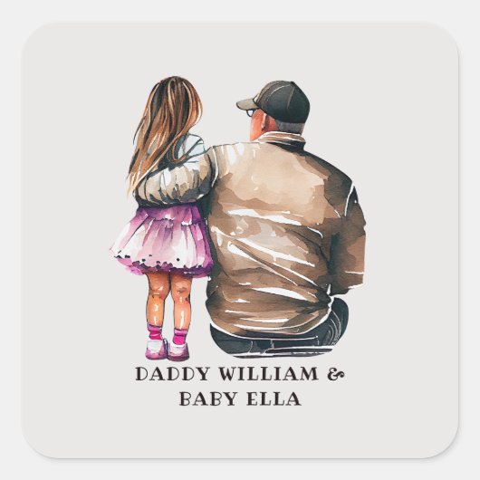 Sticker Carré Caution père et fille (11) (Devant)