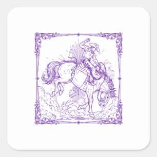 Sticker Carré Cavalier de Rodéo Équitation Western