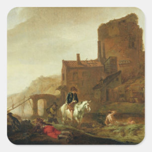 Sticker Carré Cavalier et baigneur