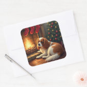 Sticker Carré Cavalier King Charles by the Fireplace Christmas (Enveloppe)