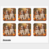 Sticker Carré Cavalier King Charles Spaniel Chiot Citrouille d'a (Feuille)