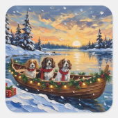 Sticker Carré Cavalier King Charles Spaniel Christmas Boat (Devant)