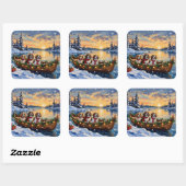 Sticker Carré Cavalier King Charles Spaniel Christmas Boat (Feuille)