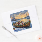 Sticker Carré Cavalier King Charles Spaniel Christmas Boat (Enveloppe)