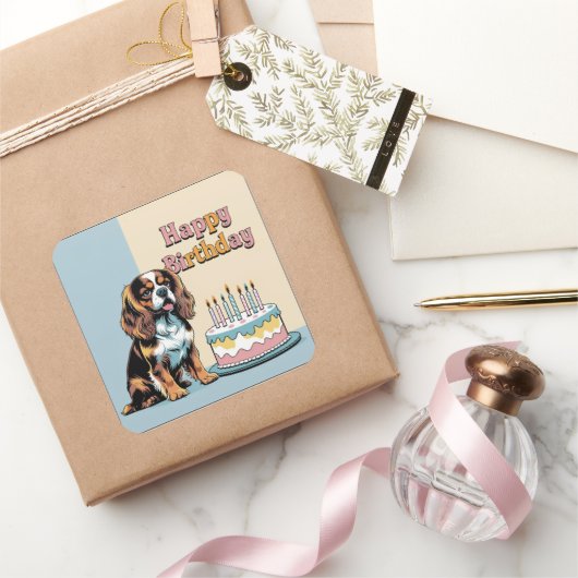 Sticker Carré Cavalier King Charles Spaniel coloré (Cadeaux)