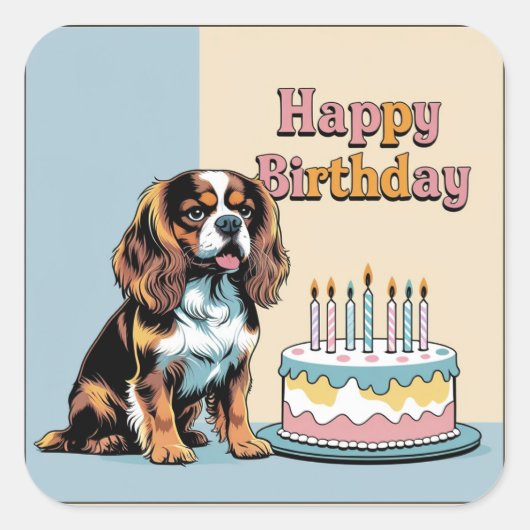 Sticker Carré Cavalier King Charles Spaniel coloré (Devant)