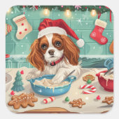 Sticker Carré Cavalier King Charles Spaniel Cuisinant pour Noël (Devant)
