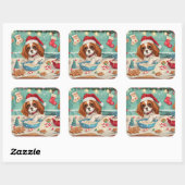 Sticker Carré Cavalier King Charles Spaniel Cuisinant pour Noël (Feuille)