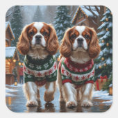 Sticker Carré Cavalier King Charles Spaniel Dogs Christmas Snow  (Devant)