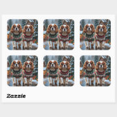 Sticker Carré Cavalier King Charles Spaniel Dogs Christmas Snow  (Feuille)