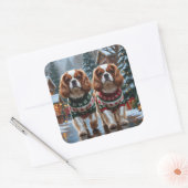 Sticker Carré Cavalier King Charles Spaniel Dogs Christmas Snow  (Enveloppe)