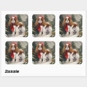 Sticker Carré Cavalier King Charles Spaniel Noël Chien (Feuille)