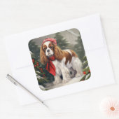 Sticker Carré Cavalier King Charles Spaniel Noël Chien (Enveloppe)