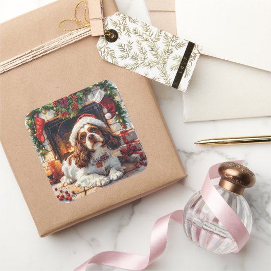 Sticker Carré Cavalier King Charles Spaniel par cheminée (Cadeaux)