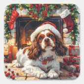 Sticker Carré Cavalier King Charles Spaniel par cheminée (Devant)