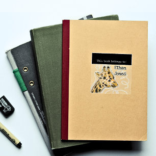 Sticker Carré Ce Livre Appartient À Cute Giraffe Bookplate