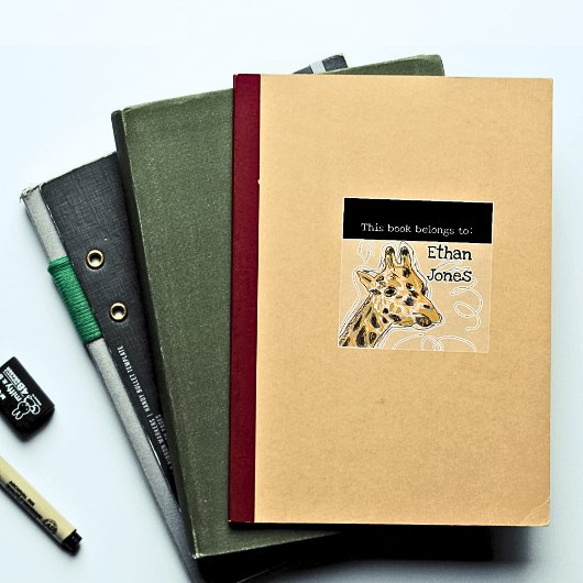 Sticker Carré Ce Livre Appartient À Cute Giraffe Bookplate