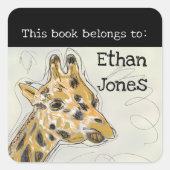 Sticker Carré Ce Livre Appartient À Cute Giraffe Bookplate (Devant)