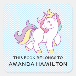 Sticker Carré CE LIVRE APPARTIENT À ROSE CUTE UNICORN Bleu