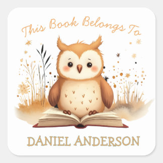 Sticker Carré Ce livre appartient au nom de l'enfant École Livre