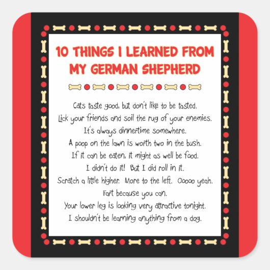Sticker Carré Ce Que J'Ai Appris De Mon Berger Allemand (Devant)