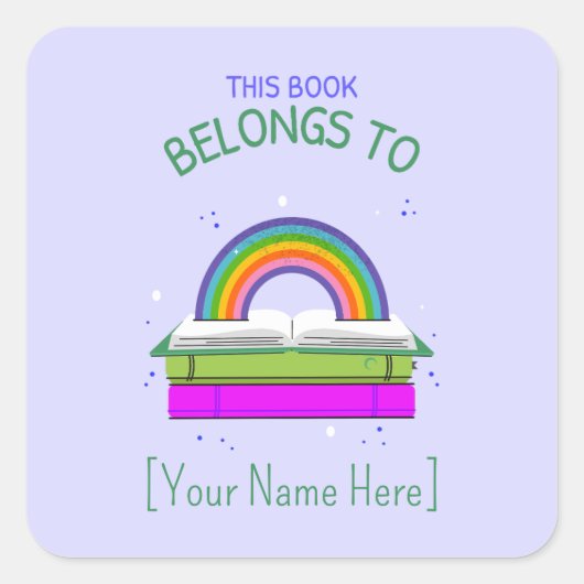 Sticker Carré Cela appartient à Bookplaques Rainbow Book Étiquet (Devant)