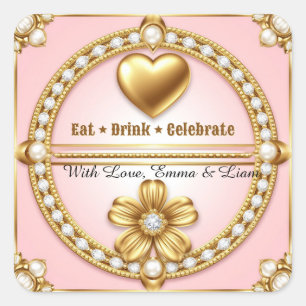 Sticker Carré 🌹 Célébration de mariage en cœur en or rose 💍
