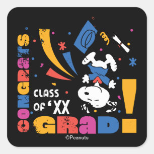 Sticker Carré Célébration diplômé Peanuts Snoopy Confettis