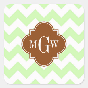 Sticker Carré Celery Wht Chevron Brown Quatrefoil 3 Monogramme