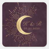 Sticker Carré Céleste Bourgogne Or Lune Et Étoiles Mariage (Devant)