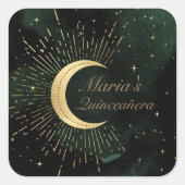 Sticker Carré Céleste Emerald Gold Moon Quinceañera (Devant)