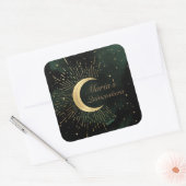 Sticker Carré Céleste Emerald Gold Moon Quinceañera (Enveloppe)