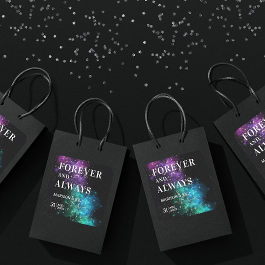 Sticker Carré Céleste Nuit Sky Space Nebula Gold Star Mariage