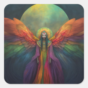 Sticker Carré Celestial Rainbow Goddess Angel Spirit Guide Art