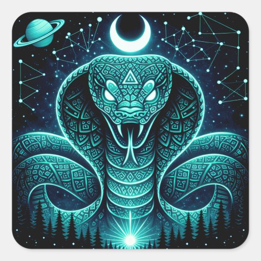 Sticker Carré Celestial Snake – Cosmic Ancient Wildlife Galaxy (Devant)